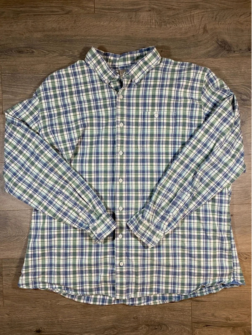L.L.Bean Mens XXL Tall Comfort Stretch Plaid Shirt Blue Green 2XLT 515131